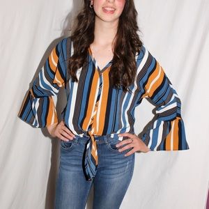 tie-front top with flared sleeves